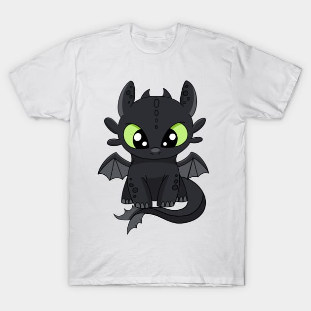 Baby Toothless fanart, How to train your dragon, night light fury T-Shirt by PrimeStore